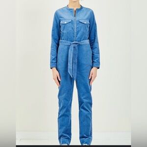 Just Female Harlow Courduroy  Blue Jumpsuit with Waist Tie
